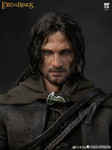 : A close up shot reveals the highly detailed rooted hair and movable eyes on the premium collector edition Aragorn head sculpt