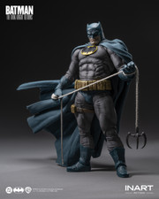 This is a full body shot of the INART 1/12 scale The Dark Knight Returns Batman blue suit action figure standing in a dynamic pose.