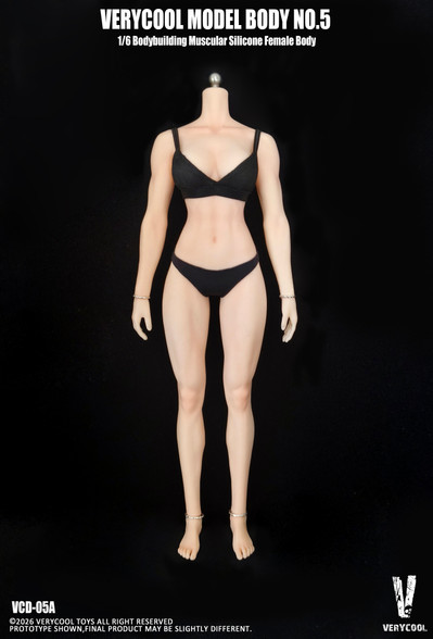 Front view of the VERYCOOL Body Number 5 one sixth scale silicone female body in fair skin tone showing realistic muscular definition