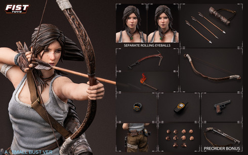 The Jungle Huntress figure displayed with the complete set of tactical accessories and interchangeable hands.