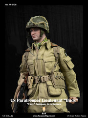 A close up shot showcasing the highly detailed and lifelike painted head sculpt of the Facepoolfigure Lieutenant Buck action figure.