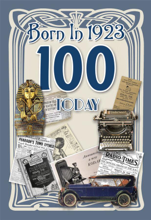 100th Birthday Card Male - Born In 1923 - Front