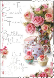 Special Friend Birthday Card - Blue Teacup - front