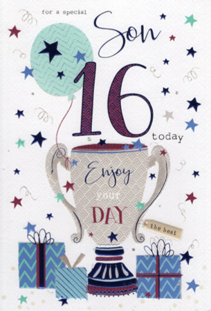 Son Sixteenth Birthday Card - Front