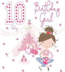 Girl's 10th Birthday Card - Cherry Orchard - Front