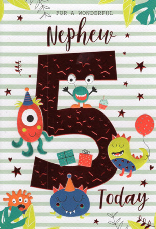 Nephew Fifth Birthday Card - Front