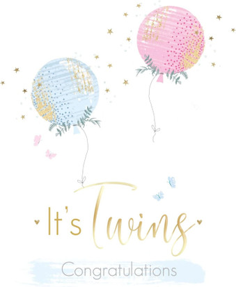 Twin New Birth Greeting Card - Pink Front