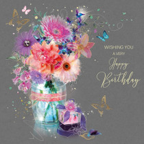 Very Happy Birthday Card - Flowers Square - Front