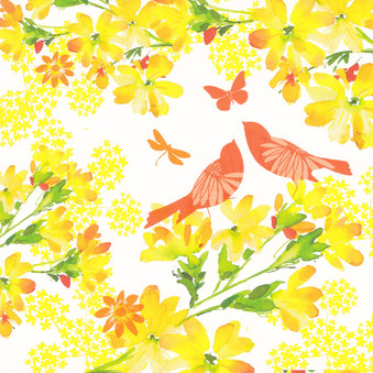 Summer Thornton Birds And Yellow Blossom Card