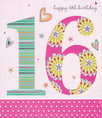 CCI 16th Birthday Card - Raised Lettering and Glitter