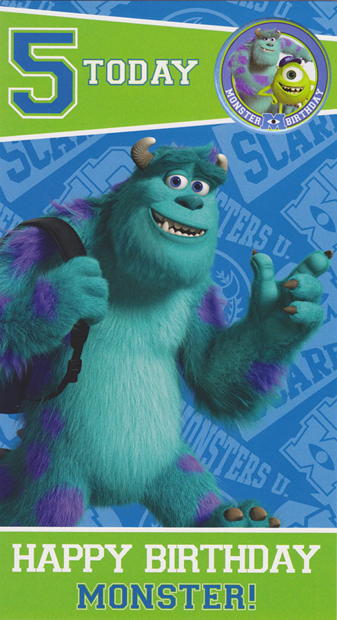 Monsters University - 5 Today Birthday Card With Badge - CardSpark