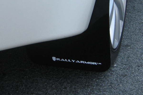 Rally Armor Black/White Urethane  Mud Flaps - 2008+ Mitsubishi EVO X
