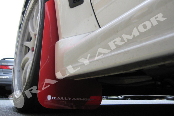 Rally Armor Red/White Urethane  Mud Flaps - 2008+ Mitsubishi EVO X
