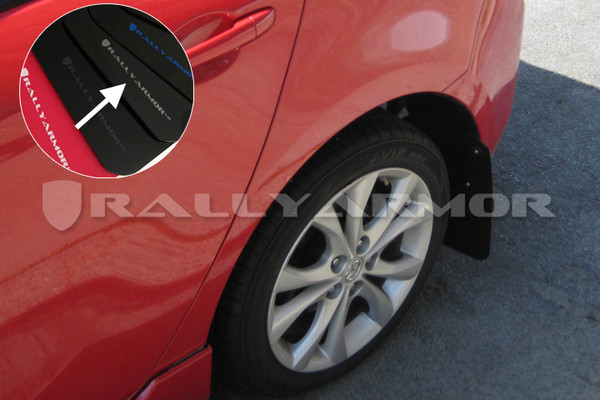 Rally Armor Black/Silver Urethane  Mud Flaps - 2010+ Mazda3/Speed3