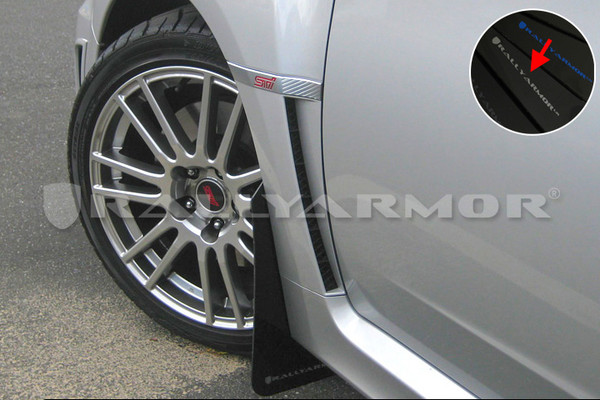 Rally Armor Black/Silver Urethane  Mud Flaps - 2011+ Subaru STI/WRX