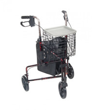3 Wheel Flame Red Rollator Walker with Basket Tray and Pouch - 10289rd