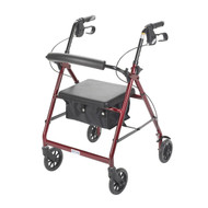 Red Rollator Walker with Fold Up and Removable Back Support and Padded Seat - r726rd