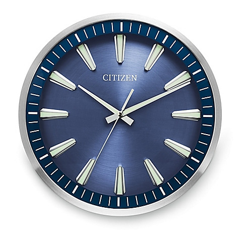 citizen gallery circular wall clock silver tone navy blue dial