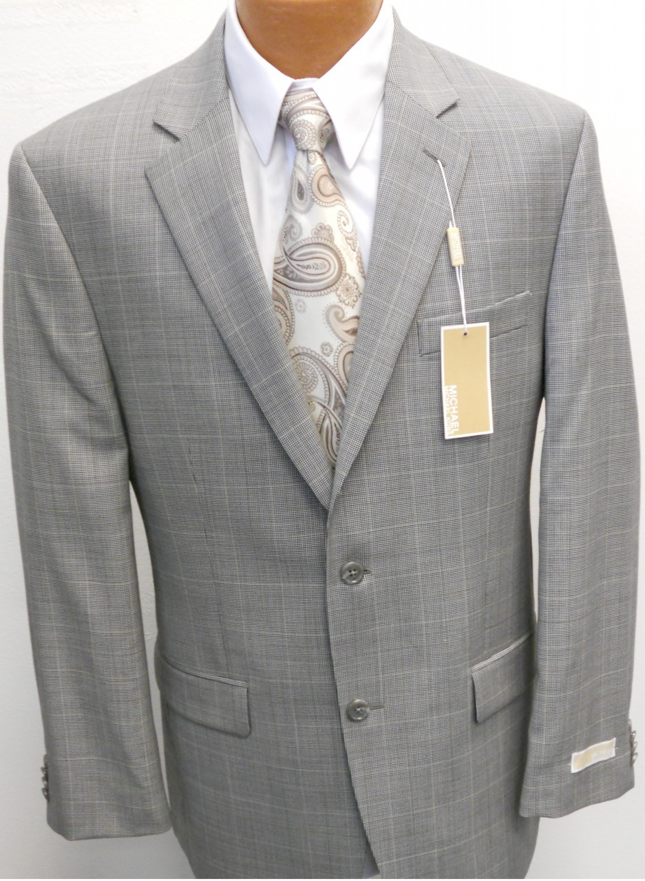 Men's Michael Kors Plaid Suit - Grey Houndstooth - S & K Suits