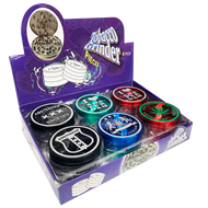 WOW 80mm Metal 3 Part Assorted colours Grinders with Clear top & Assorted Designs - 12 pack