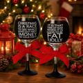 Set of 2 Holiday Chalkboard Wine Glasses Fat & Jolly, and Christmas is a Race