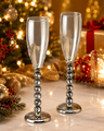 Set of Two Champagne Flutes with Crystal Stems