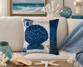 Indigo Blue Scallop Shell Indoor / Outdoor 18 x 18 Pillow by Kathryn White