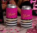Cheers Bitches! Set of 2 Gold Lettered Pink and Gold - Koozie Set