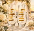 Set of Two - Wifey & Hubby Wedding Gilded Stemless Champagne Glasses