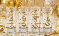 Celebrate - Set of 4 Gold Foil Celebration Shot Glasses - Cheers, Sparkle & Shine