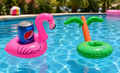 Wholesale Lot of 32 Tropical Fantasy Palm Tree & Flamingo Pool Floats for Drinks