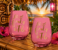 Set of 2 Let's Get Freaky at the Tiki Stemless Wine Glasses w Gold Lettering