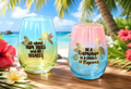 Palms & Flamingos Tropical Sayings Set of Two Ombre Colorful Stemless Wine Glasses