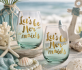 Set of 2 Let's Be Mermaids Stemless Wine Glasses w Gold Lettering