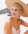 Gold & Coral Colored Looped Chain Necklace with Matching Earrings - Bulk Discounts