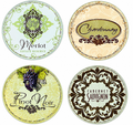 Set of 4 Grape Vineyard Design Tempered Glass Coasters - Merlot, Chardonnay, etc.