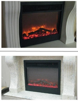 SD27 Electric Fireplace Insert slips into position in a mantel.  True flame image shown in this photograph.