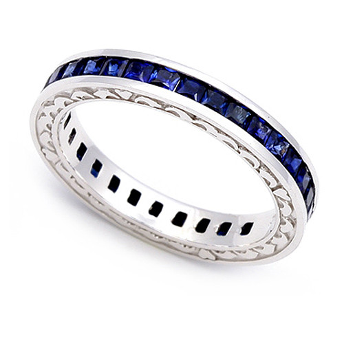 Channel set Blue Sapphire Heart Edge Eternity Ring - Juno Jewelry