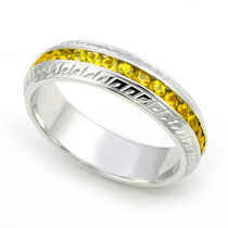 Channel set Yellow Sapphire Carved Eternity Ring