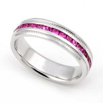 Channel set Pink Sapphire Eternity Milgrain Ring