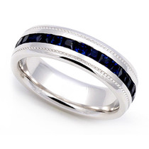 Channel set Blue Sapphire Eternity Milgrain Ring 5.5mm