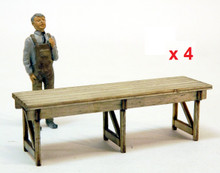 kit of 4 sturdy 9th long O scale workbenches.
1/48 figure shown only for reference