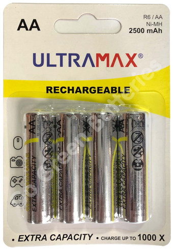 Ultra Max AA 2500 mAh NiMH Rechargeable Batteries. 4 Pack