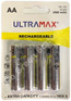 Ultra Max AA 2500 mAh NiMH Rechargeable Batteries. 4 Pack