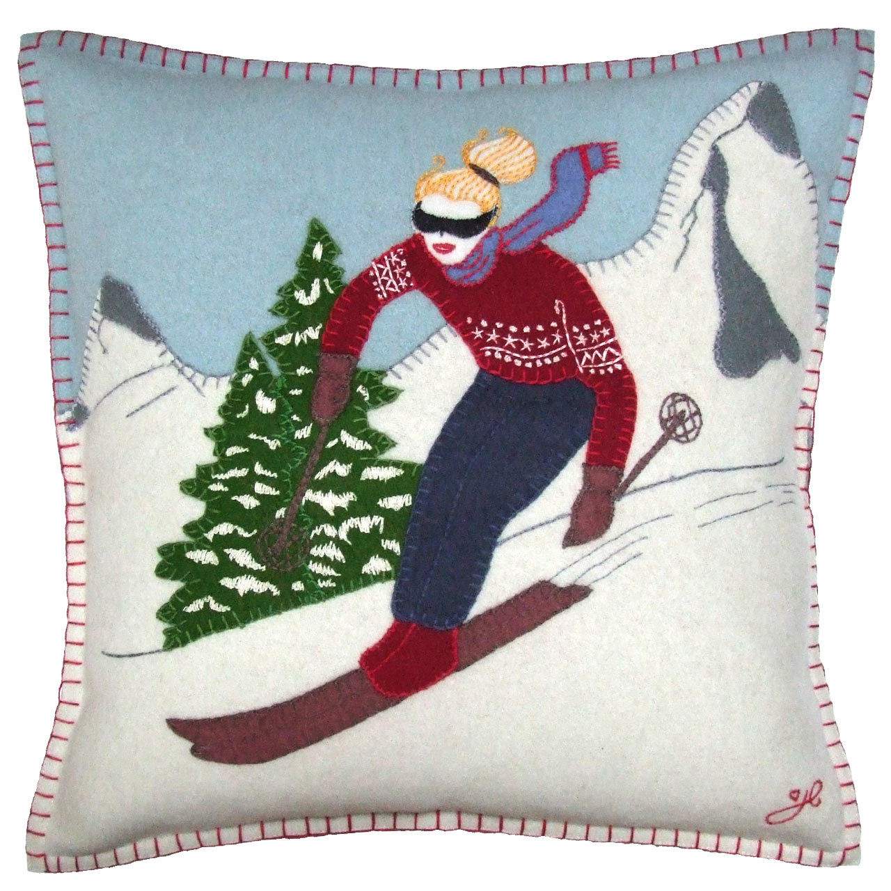 Luxury Designer Alpine Skier Girl Cushion | Jan Constantine