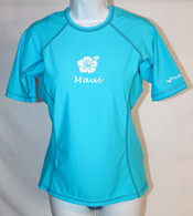 Women's Short Sleeve Aqua Hibiscus UV Shirt