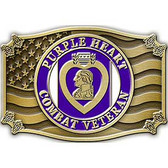 Purple Heart Combat Veteran Belt Buckle (3-1/8")
