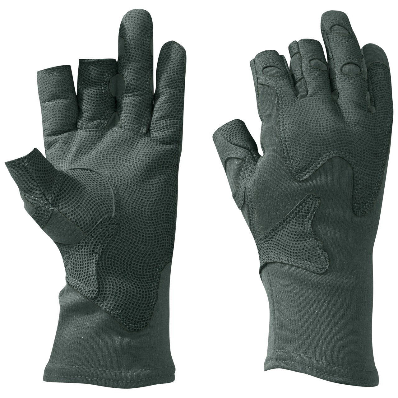 green fingerless leather gloves