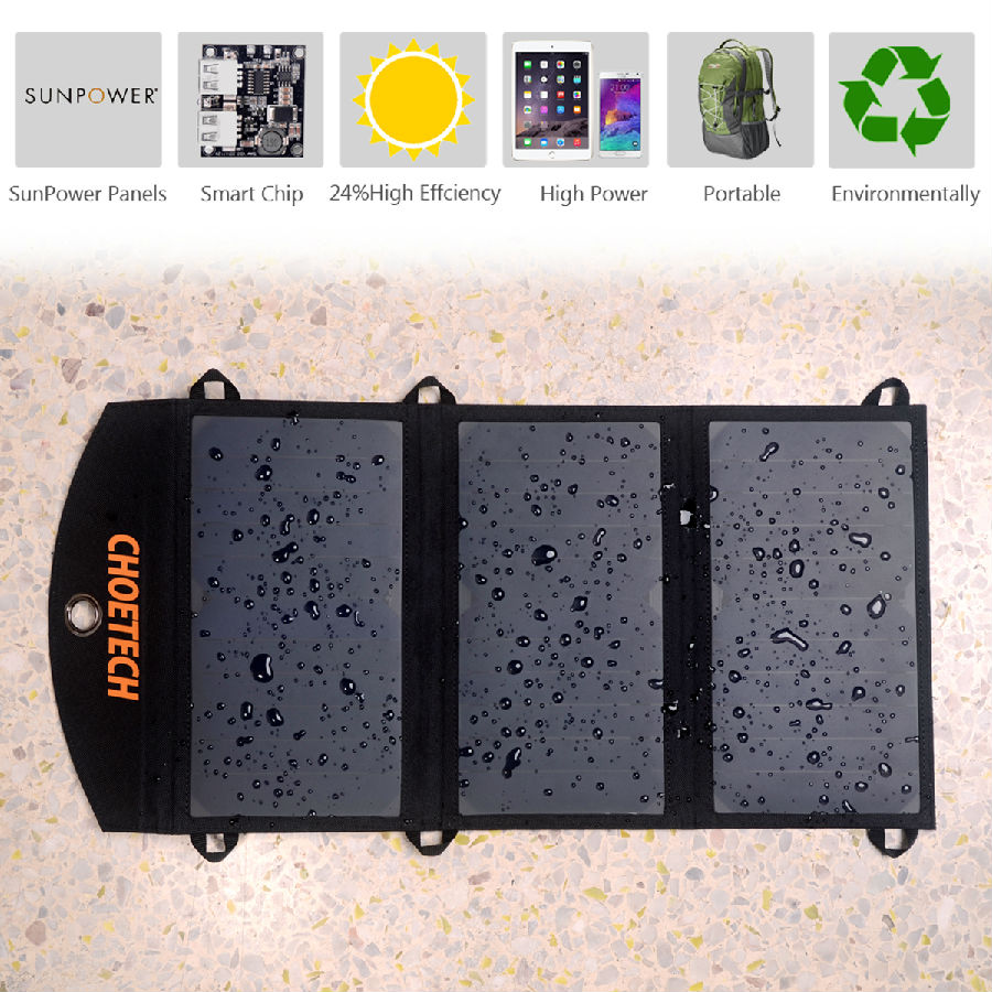 Choetech Foldable 19W Dual-Port Solar Panel Charger with Auto Detect Technology