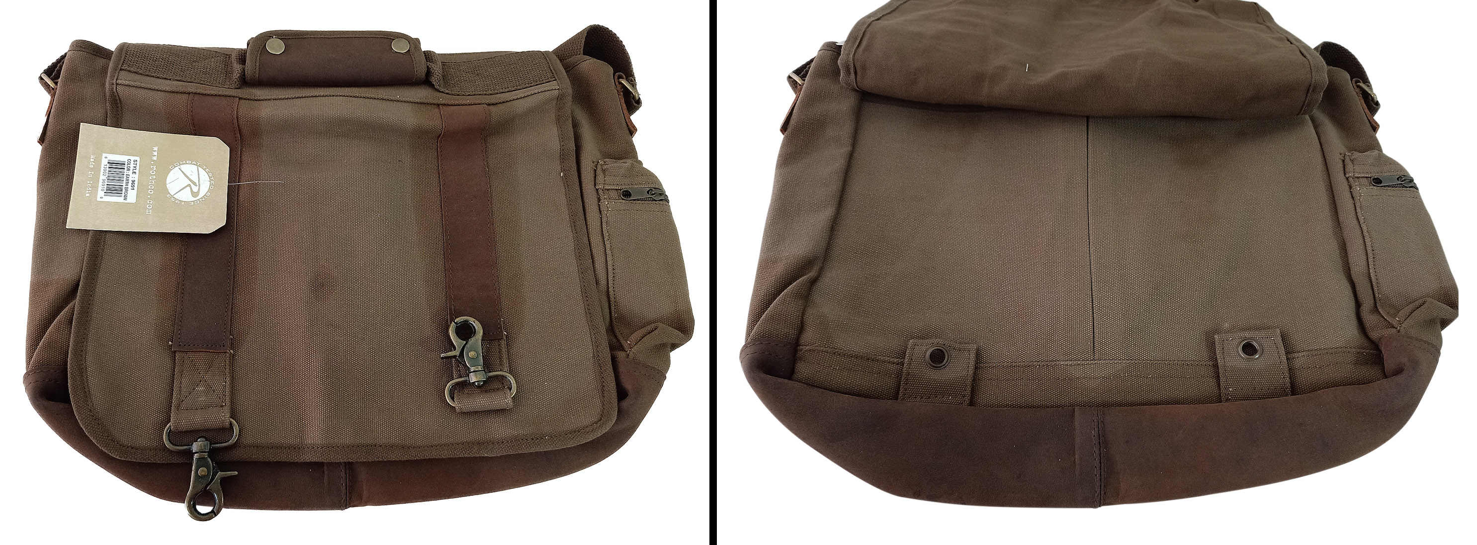 Vintage Canvas Explorer Shoulder Bag With Leather Accents Army